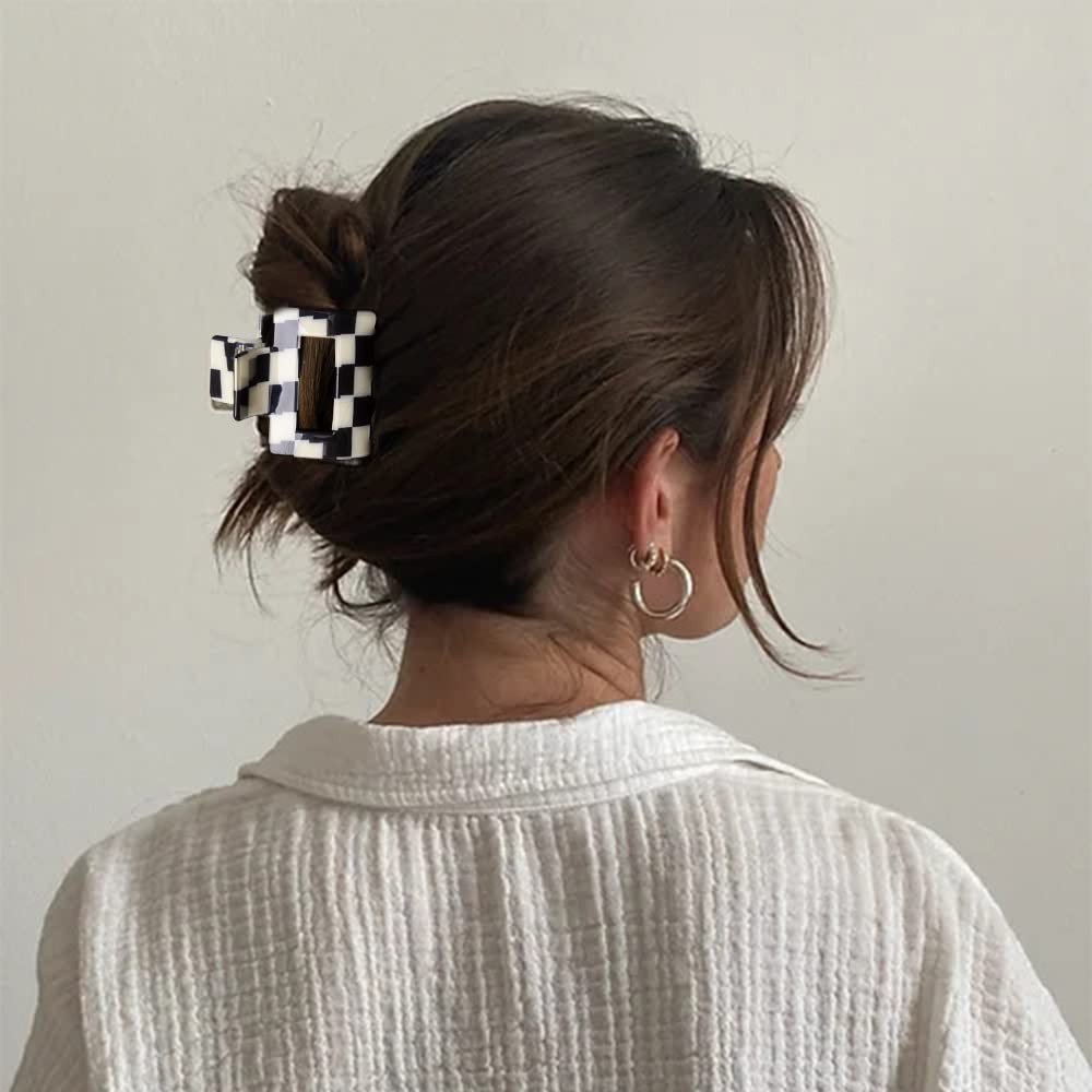 Vintage Checkered Y2K Hair Barrettes - Aesthetic 3-Piece Claw Clips for Women & Girls