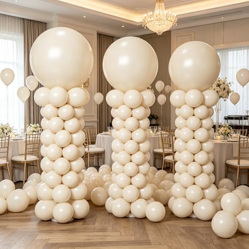 Sand White 18 Inch Latex Balloons - 10 Pack for Birthday Wedding Party