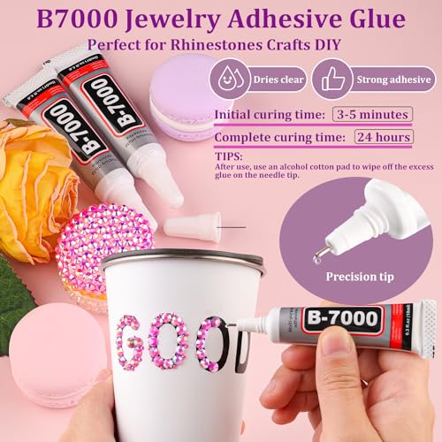 Pink AB Flatback Rhinestones for Crafts and Jewelry Making 1 Box with Glue Set