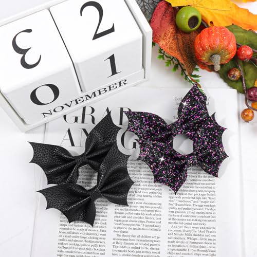 Black Bat Hair Clips Bow Set - Halloween Goth Cosplay Accessories - 9 Black