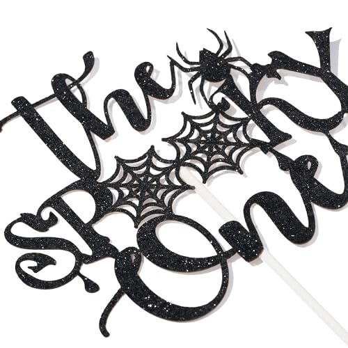 Halloween Spooky One Cake Topper - Black Glitter Birthday & Baby Shower Decor