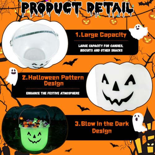 Glow In The Dark Halloween Candy Buckets - 12 Pack with Ghost, Pumpkin & Devil Designs