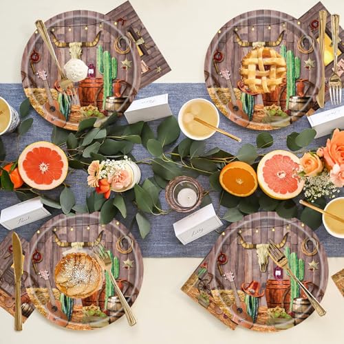 50-Pack Western Cowboy Party Supplies Plates and Napkins for Cowboy Theme Events