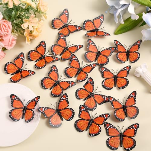 Mini 8cm Magnetic Monarch Butterfly Decor Set - 50pcs Artificial 3D Wall Stickers