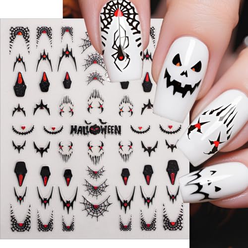 Halloween Nail Art Stickers Set - Bloody Horror Ghost, Spider Web & Pumpkin Designs - 6 Sheets Halloween Variation