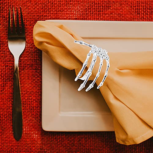 Halloween Skeleton Hand Napkin Rings Set - Silver Skeleton Hand Holders for Table Decor