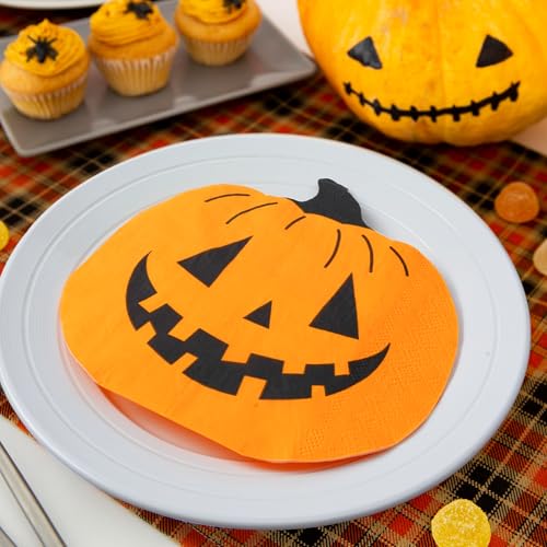 Halloween Paper Napkins 100 Pack - Ghost, Pumpkin, Black Cat & Frankenstein Shapes