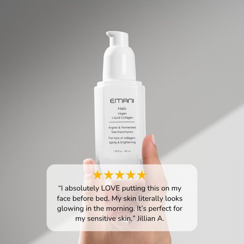 Emani Halo Vegan Collagen Serum for Face, Anti Aging Peptide Serum with Collagen Boost, Ideal for Fine Lines, Wrinkles, and Rough Texture, 1.18 fl oz