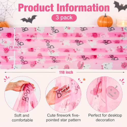 Halloween Gauze Table Runner Pink Ghost 28x118 Inches - Set of 3