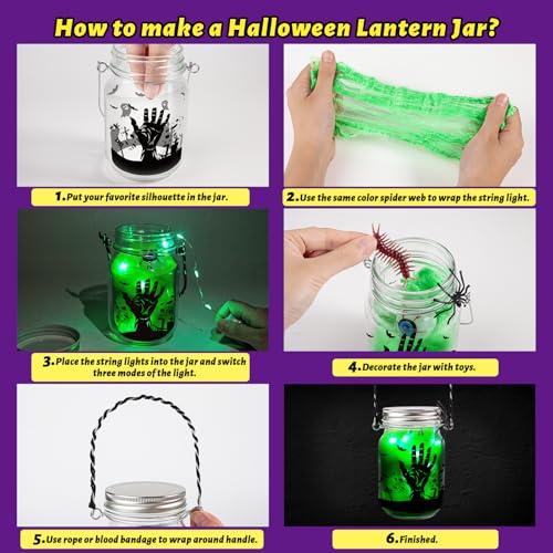 Halloween Mason Jar Craft Kit for Kids - 8 Pack DIY Decorations & Party Favors