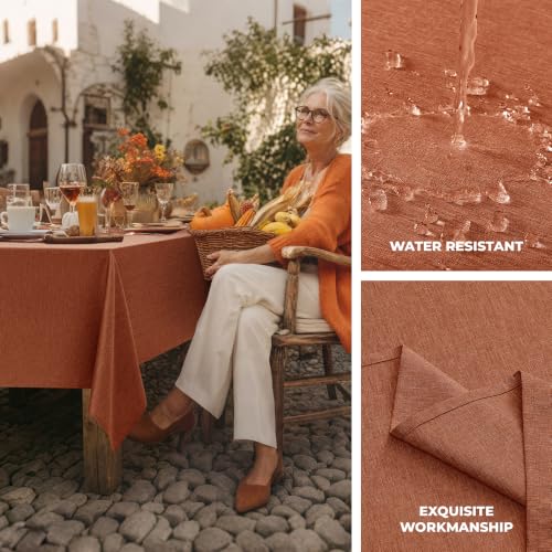 Fall Linen Textured Rectangular Tablecloth - Burnt Orange 52x70 Inches - Waterproof & Stain-Resistant - Decorelia Variation of THIS listing