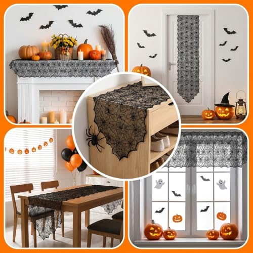 Halloween Table Runner Black Lace Spider Web 18x72 Inch - Variation Black a / 1