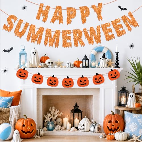 Happy Summerween Banner Set - Pre-Strung Spooky Summer Party Decorations