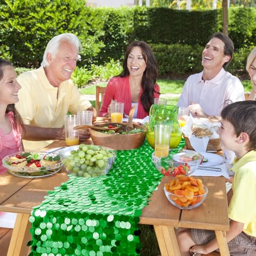Grass Green Sequin Table Runner Set - 3 Pack 12 x 108 Inch Glitter Rectangular Table Decor for Wedding Party Christmas