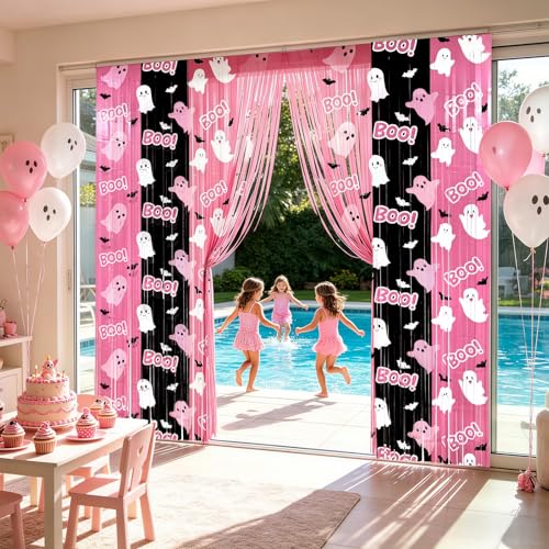 Pink Ghost Halloween Backdrop - 2 Pack, 3.3x8.2ft Party Decorations for Baby Showers & Birthday