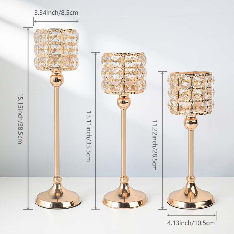 Gold Crystal Candle Holder Set of 3 Wedding Table Centerpieces - Elegant Tealight Holders