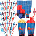 24 Sets Spider Party Cups with Lids & Straws - Reusable 16oz Plastic Party Favors - Halloween & Birthday Decor