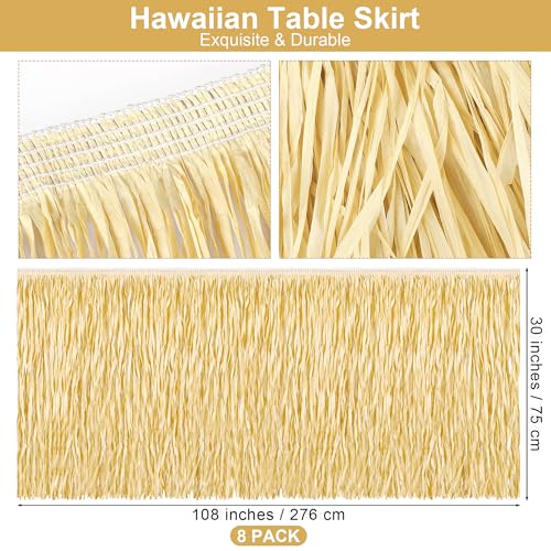 8 Pack Luau Grass Table Skirt - Paper Fringe Decor 108x30 Inch - Straw Variation