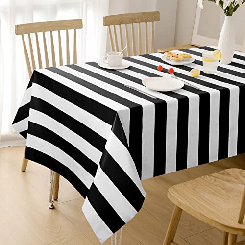 Black & White Striped Waterproof Disposable Tablecloths - 2 Pack, 54 x 108 Inches, Halloween Party Decor