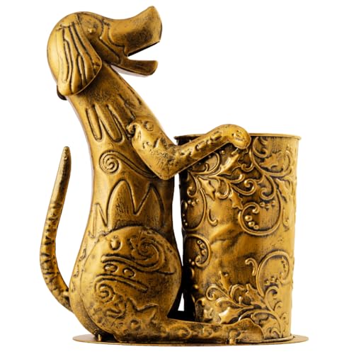 Yellow Retro Gold Dog-Shaped Wine Holder Metal Rack for Home & Dinning