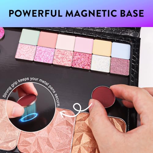 Large Magnetic Makeup Palette with Foldable Stand - Holds 60 Pans, Black