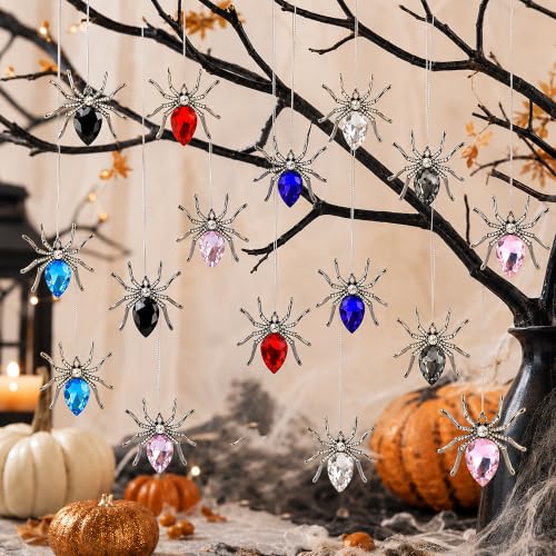 16-Pack Crystal Beaded Halloween & Christmas Spider Ornaments - Hanging Decor Set