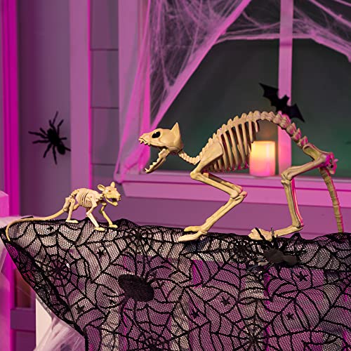 Halloween Skeleton Animal Decorations Set - Skeleton Cat and Mouse for Indoor Outdoor Parties