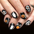 Halloween Press On Nails Short Almond Fake Nails with Ghost Pumpkin Flower Design - Variation 245
