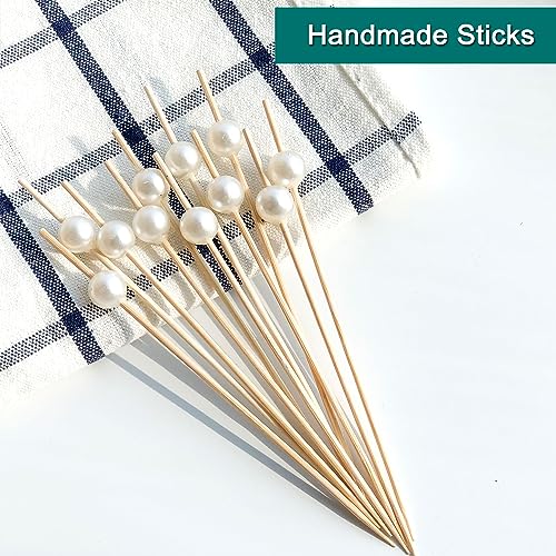 White Pearl Cocktail Picks Skewers - 100 pcs 4.7 Inch for Bridal Shower