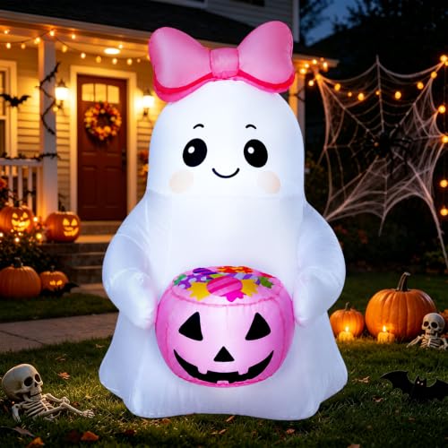 5 FT Pink Halloween Inflatable Ghost Outdoor Yard Decoration