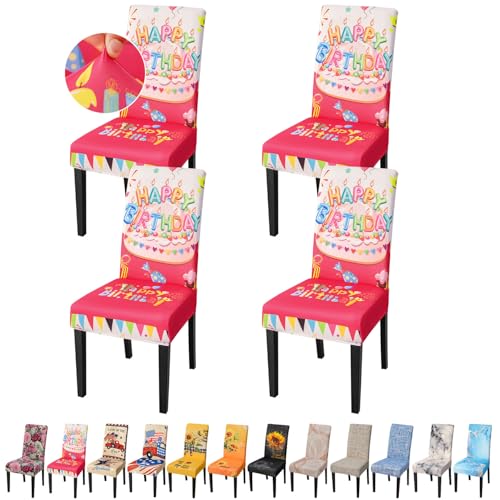 Birthday Chair Covers Set of 4 - Stretch Removable Dining Chair Slipcovers for Parties