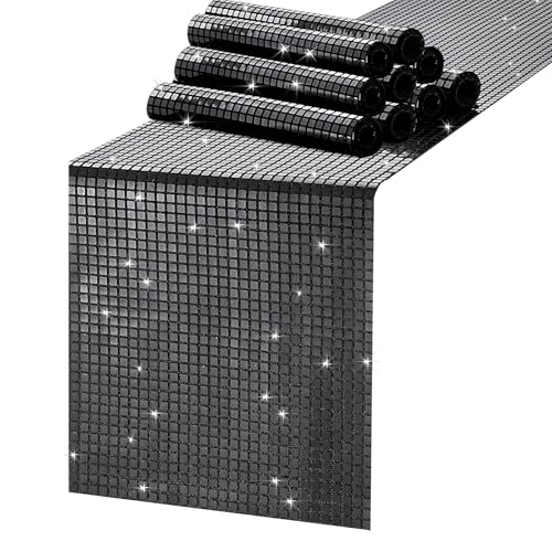 MoKoHouse 10 Pack Black Glitter Disco Table Runners - 13x72 Inches