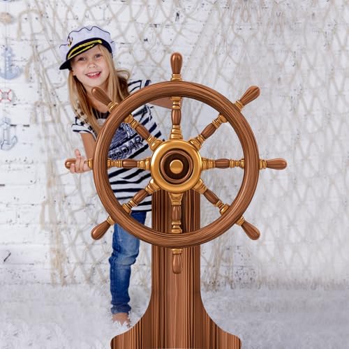 Pirate Ship Wheel Cardboard Standee for Nautical Party Decorations - 4x2.95 ft
