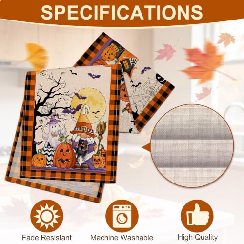 Halloween Gnome Table Runner - 13x72 Inch Orange Kitchen Decor