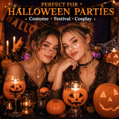 Halloween Multicolor Face Glitter Makeup Patches 12PCS - Bat Pumpkin Ghost Tattoos