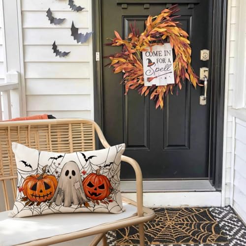 Halloween Pillow Covers 12x20 Ghosts Jack O Lantern Decor White / 20" x 12"