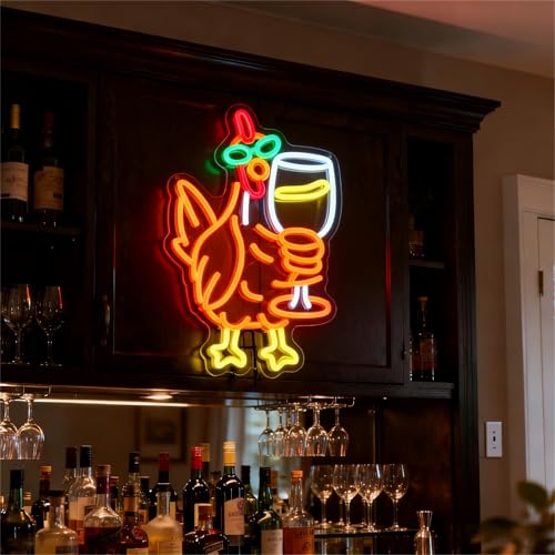 Chicken Neon Sign for Kitchen Bar - Funny Rooster Wall Decor, Man Cave & Party Light - Variation: Chicken