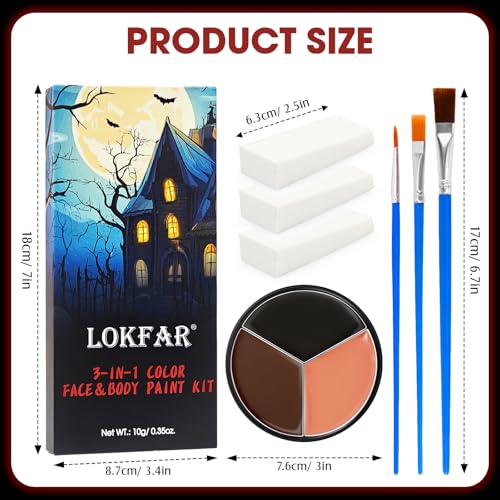 Halloween Face & Body Paint Kit - Wolf Tiger Werewolf Face Makeup Set with Sponge & Brush - Variation 04 Werewolf/Tiger