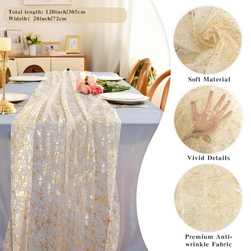 Gold Glitter Chiffon Table Runner 10Ft Sequin Gauze Party Decoration - Gold