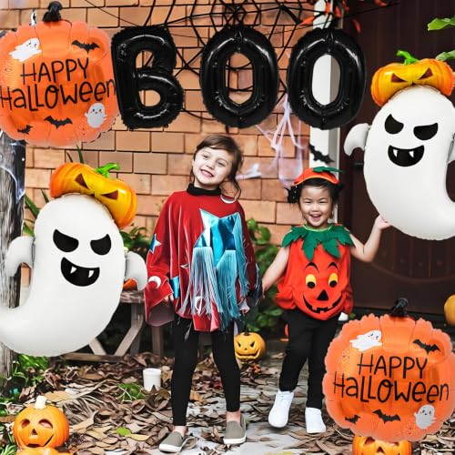 7Pcs Halloween Foil Balloon Set with Ghost Pumpkin Boo Decorations for Party