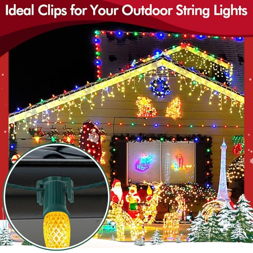 Magnetic Christmas Light Clips - C9 String Light Gutter Hooks, Set of 50, Green