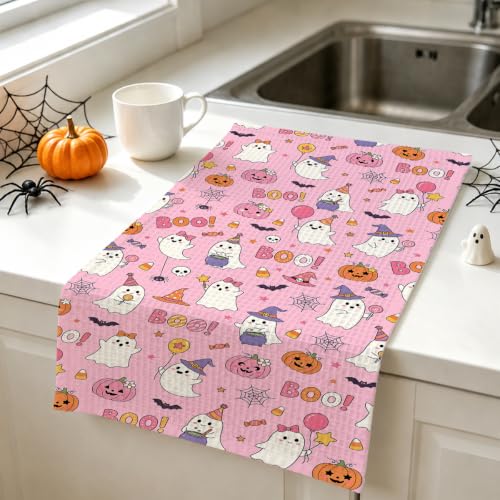 Halloween Kitchen Towels Set - Ghost Pink Dish Hand Towels, Variation of Towel3
