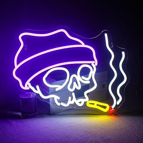 LED Skull Neon Sign B-Skull Halloween Wall Decor with Adjustable Brightness