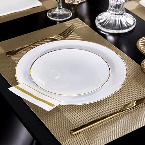 400 Pack Gold Trim Disposable Paper Dinner Napkins - Elegant White 3-Ply