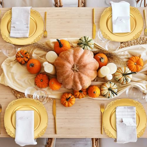 36 Pack 13 Inch Gold Embossed Round Charger Plates - Elegant Plastic Dinnerware