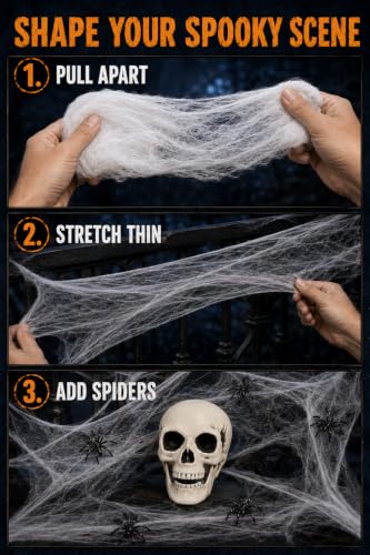 Halloween Skeleton Decor Set with 4 Plastic Skulls, Cobweb & 20 Spiders
