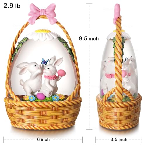 Easter Snow Globe Lantern with Bunny Basket & Egg - Swirling Glitter, Timer, USB/Battery