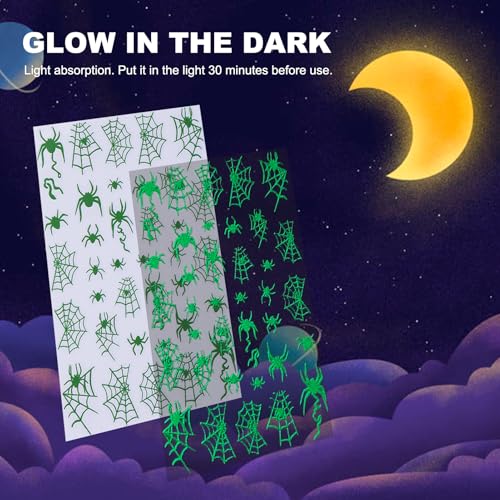 Halloween Glow in The Dark Nail Stickers - 3D Skeleton & Spider Web Decals - Self-Adhesive Nail Art, 4 Sheets - Variation of This Listing