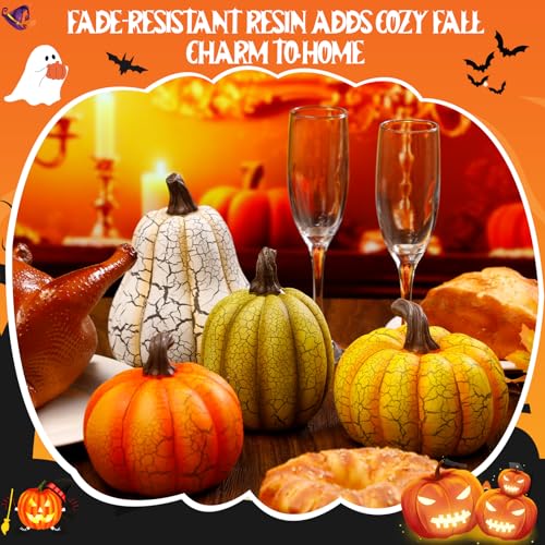 Fall Resin Pumpkin Figurines Set of 4 | Rustic Autumn Tabletop Decor