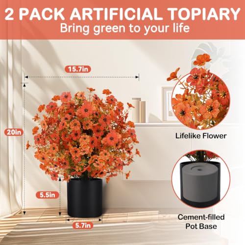 Artificial Fall Flowers in Pot - Orange Mix, 24 Inch Outdoor Decor - 2 Pack